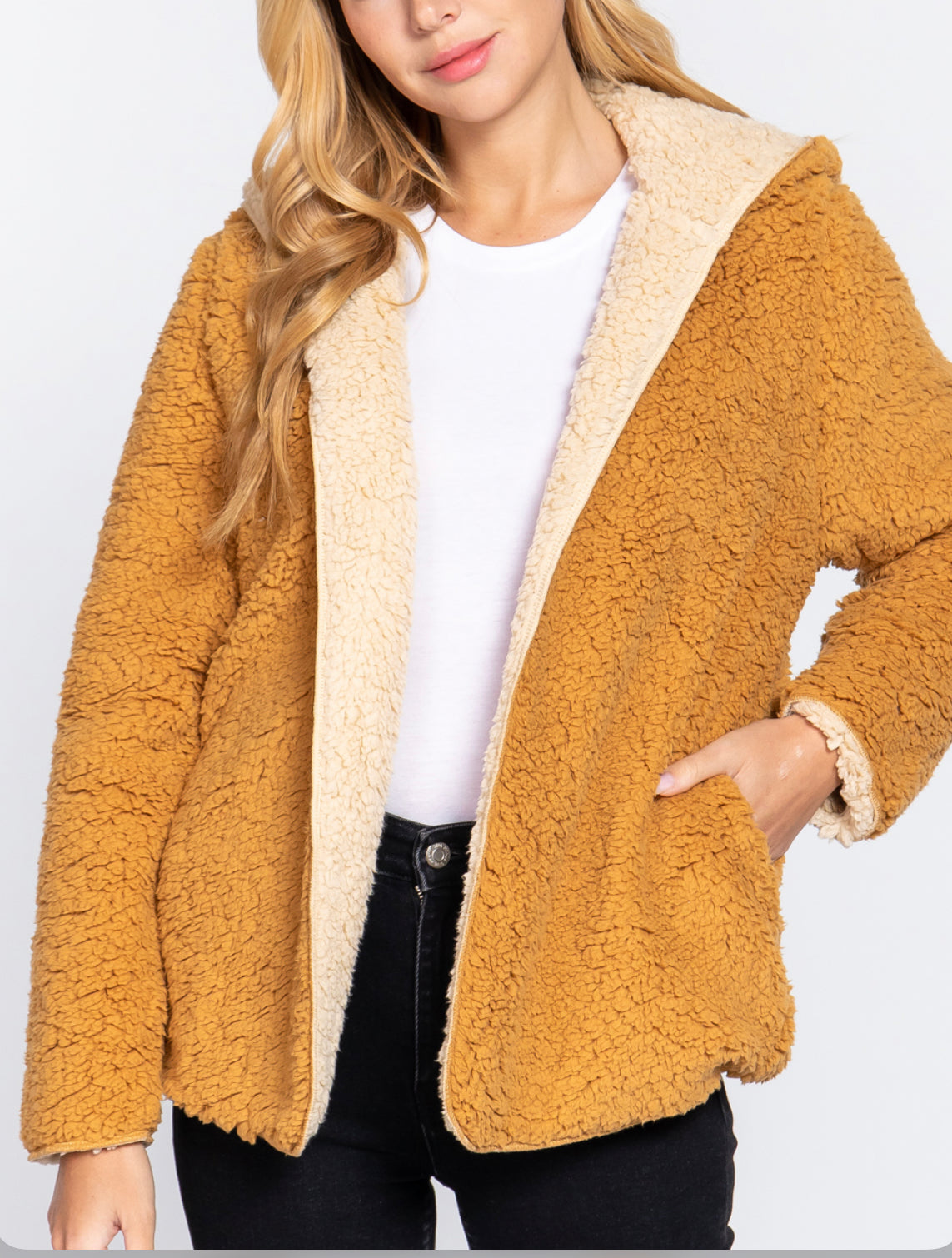 LONG SLEEVE OPEN offers FRONT W/HOODIE FAUX-FUR REVERSIBLE JACKET